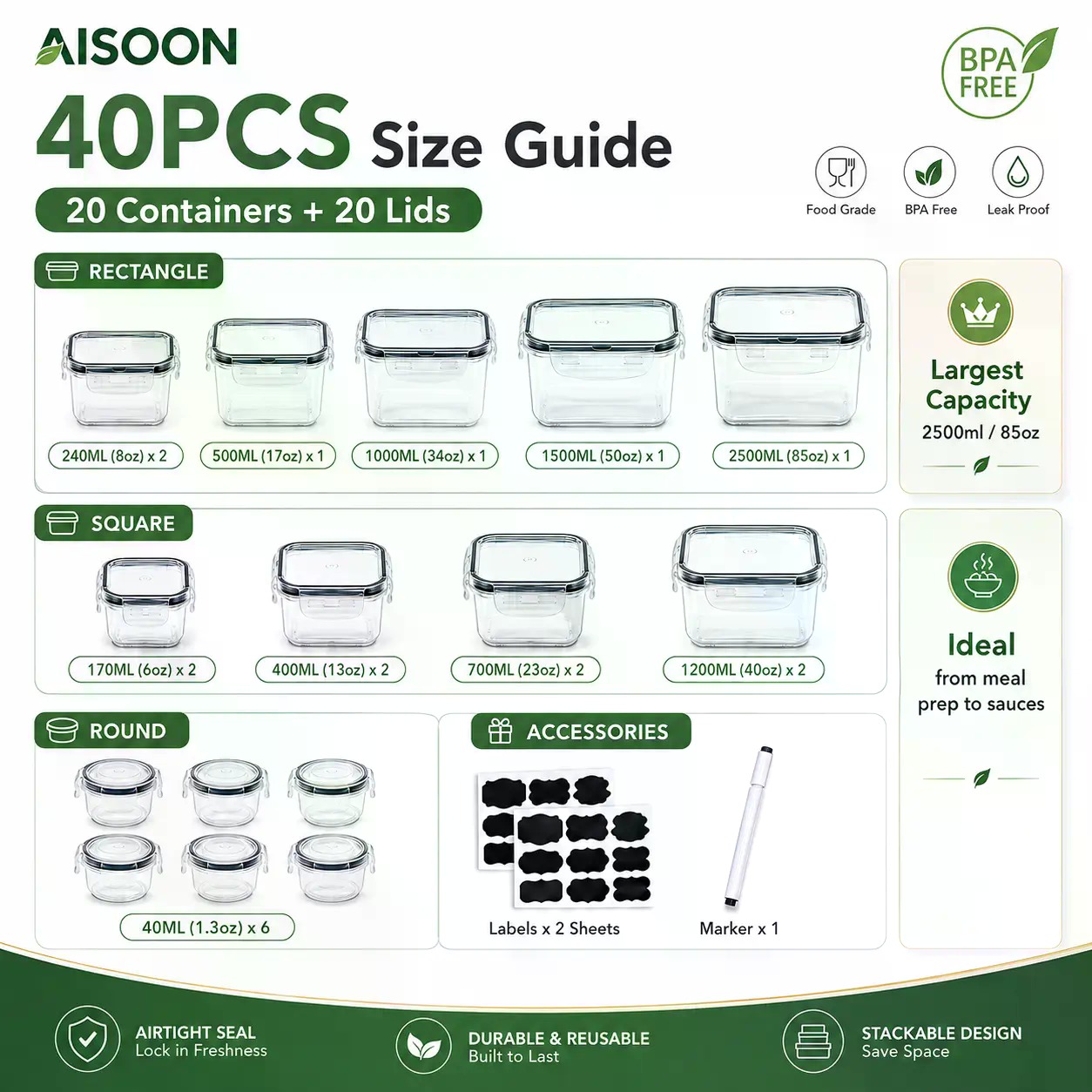 40 PCS Extra Large 85oz Silico - огляд і ціна Meal Prep Bowl